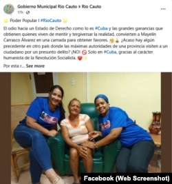 Post en la cuenta de Facebook del Gobierno municipal de Río Cauto.